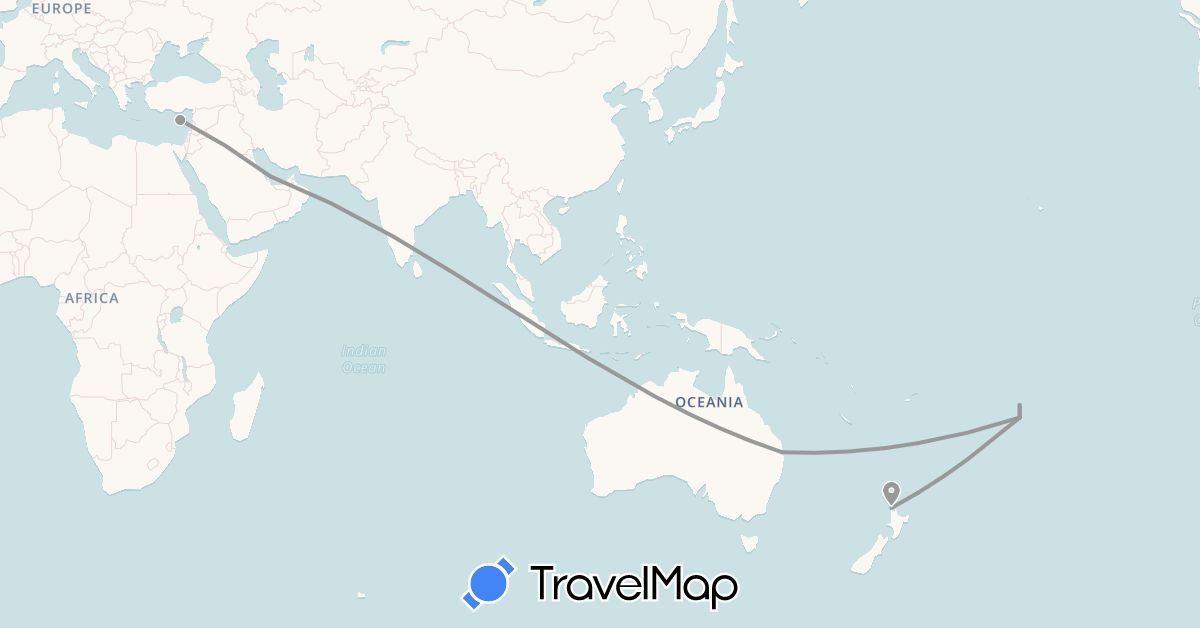 TravelMap itinerary: driving, plane in Australia, Cook Islands, Cyprus, New Zealand, Qatar (Asia, Oceania)